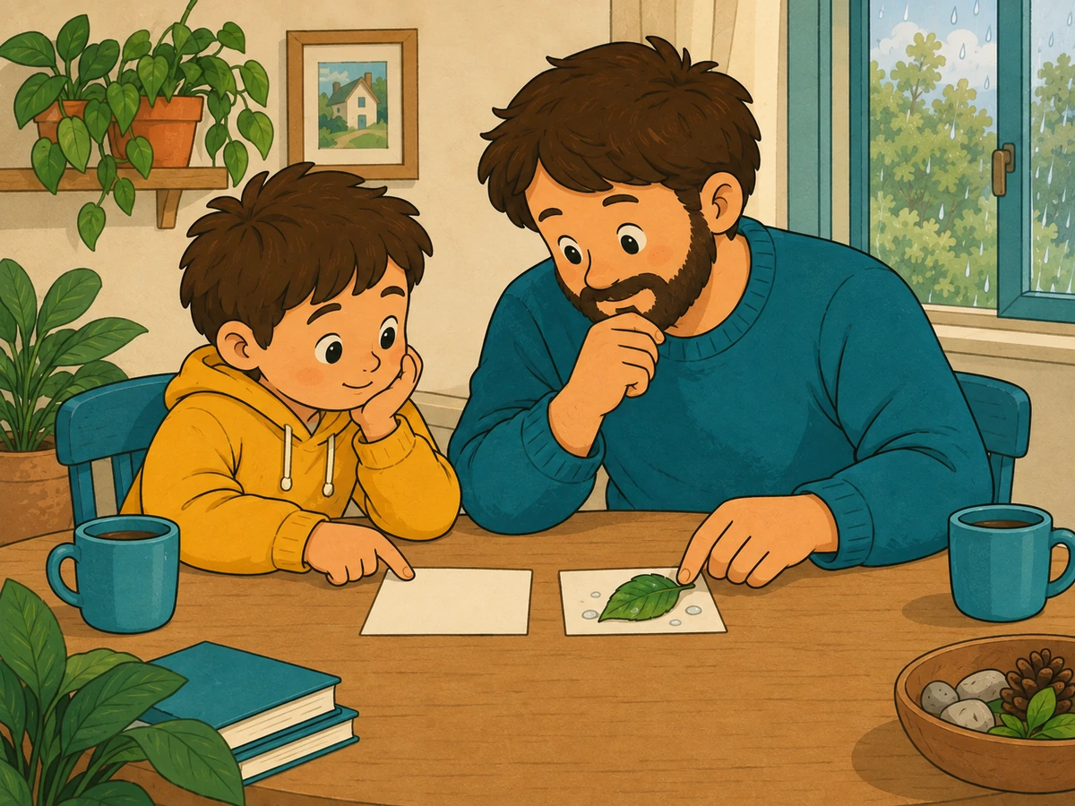 Le parent ajoute un fait manquant à côté de l'idée de l'enfant afin qu'ils puissent la réexaminer ensemble.