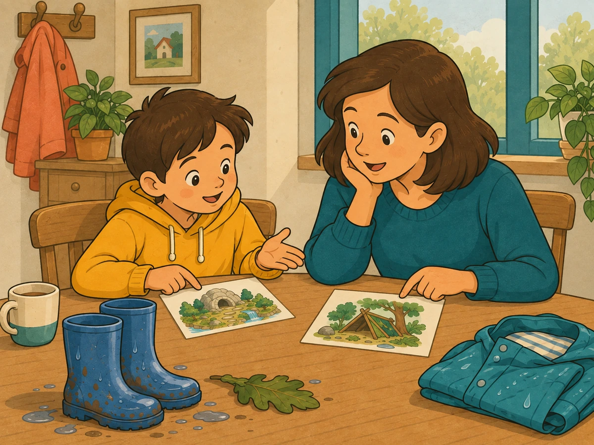 Le parent et l'enfant échangent leurs points de vue côte à côte après un temps de réflexion personnelle.