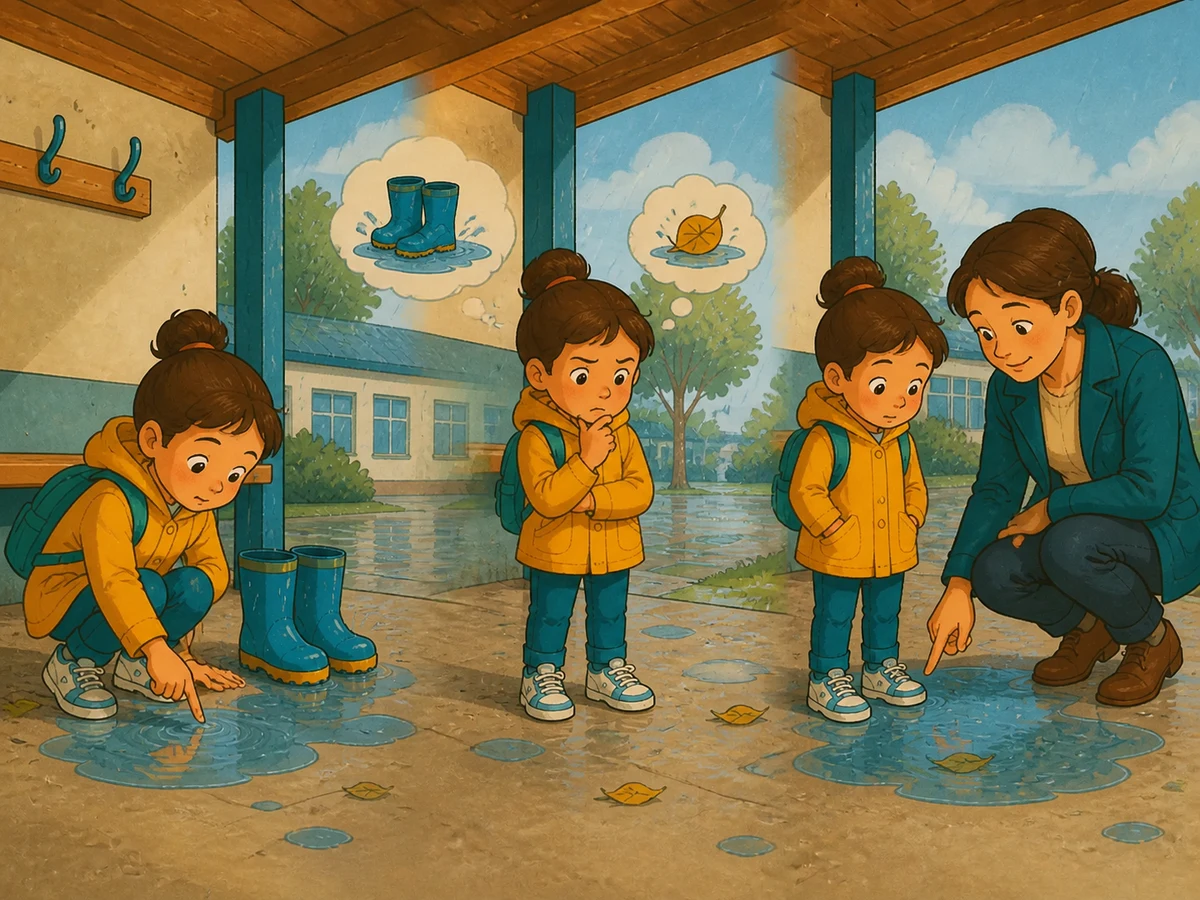 Trois scènes illustrent le passage d'une observation à plusieurs possibilités puis à une vérification.