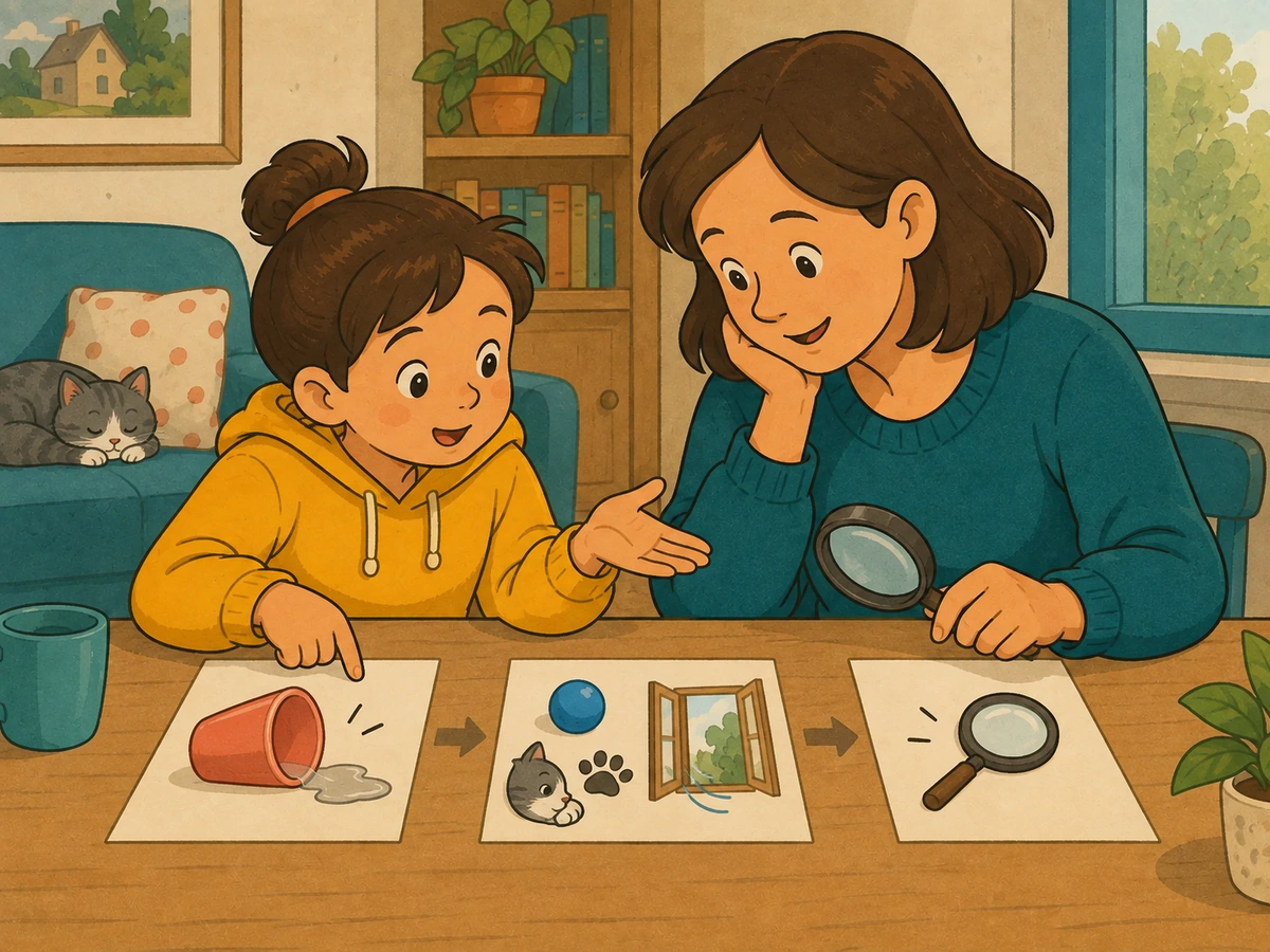 Une séquence illustre l'observation, plusieurs propositions puis la recherche d'un indice supplémentaire.